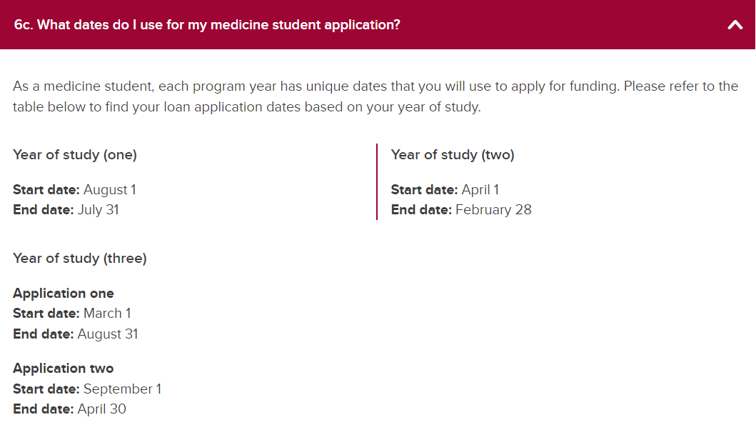 Medical Application Dates